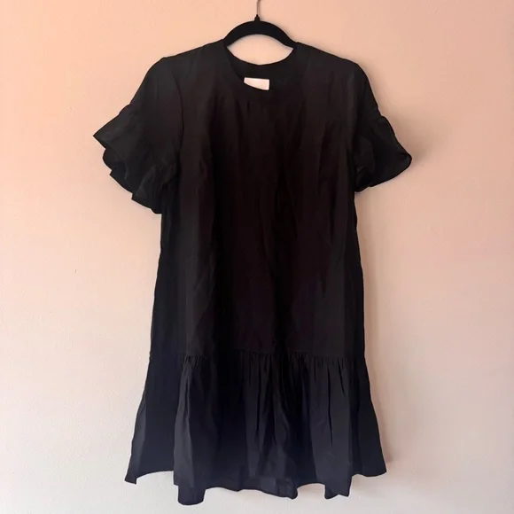 Cinq à Sept Leilah Silk Mini Dress Black Ruffle Flounce Dropped Waist Sz S NWT - Picture 2 of 16